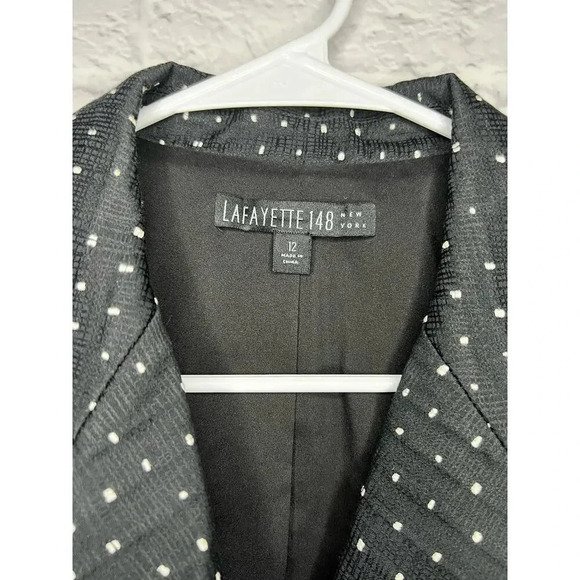 Lafayette 148 black white polka dot ruched blazer jacket 12 career - Picture 8 of 10